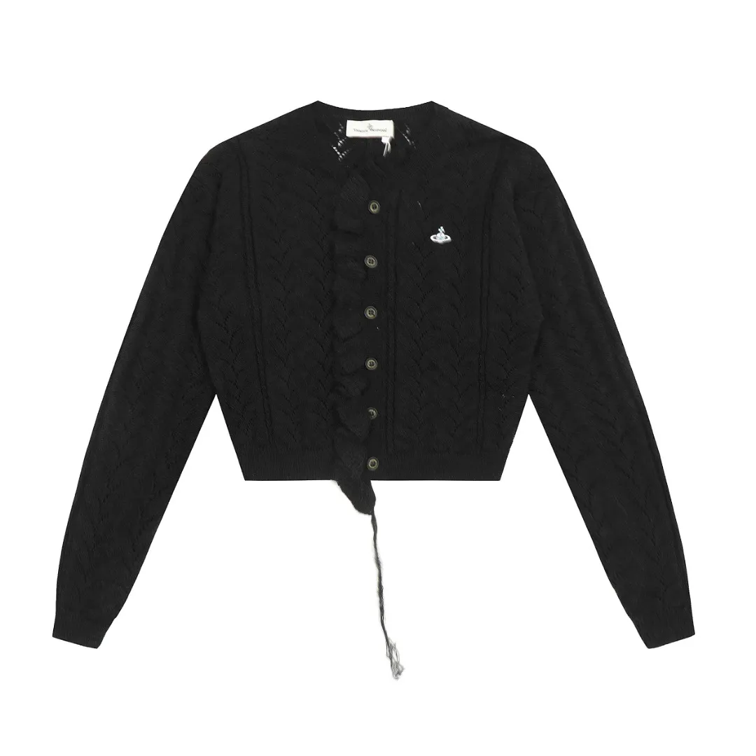 vivienne west wood Vivienne heavy lace classic cardigan knitted sweater wool 2024 autumn latest style 🧩 15% merino cotton wool 85% wool blend 🧩Correct Italian 🇮🇹100% wool washed wheat logo Size: S -M- L Color: black purple gray